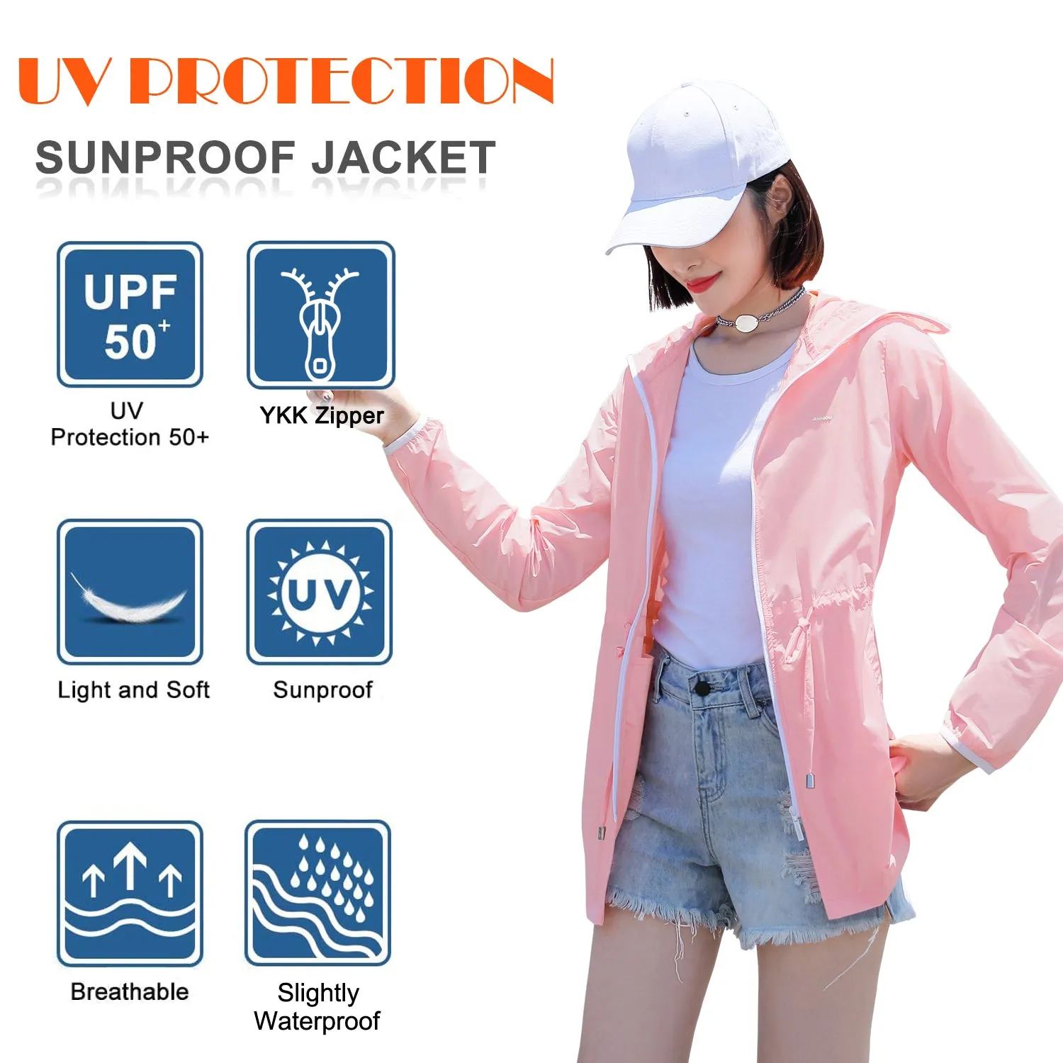 Anniou Womens Wholesale UV Protection Hooded Trench Jacket