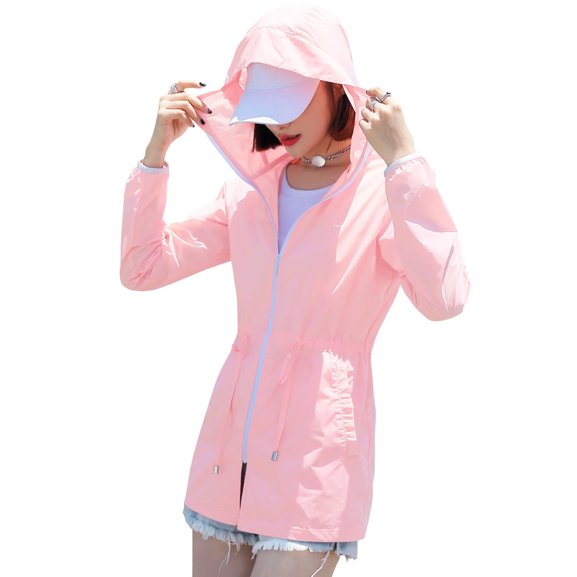 Anniou Womens Wholesale UV Protection Hooded Trench Jacket