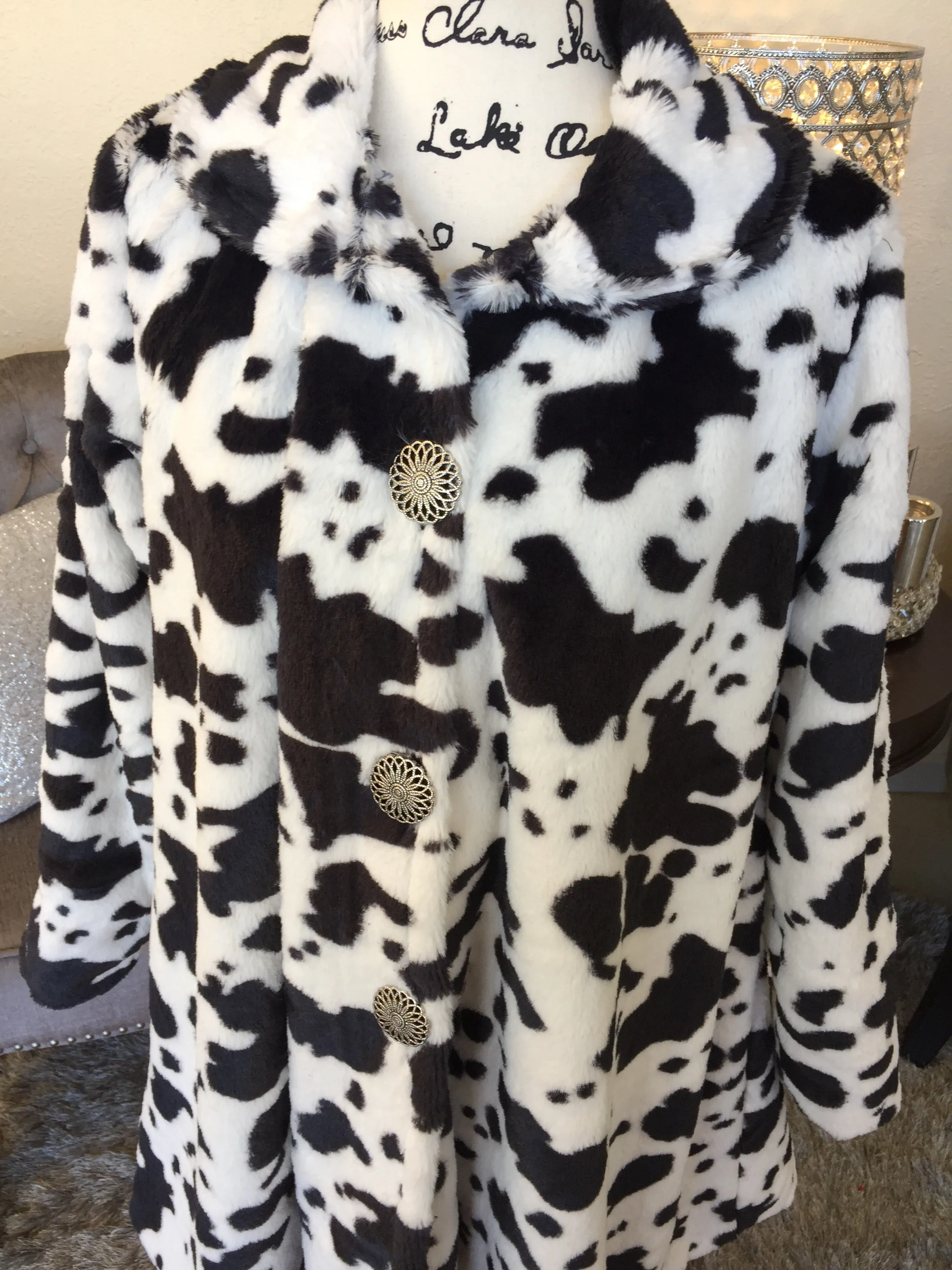 Black and White Cow Print Swing Coat