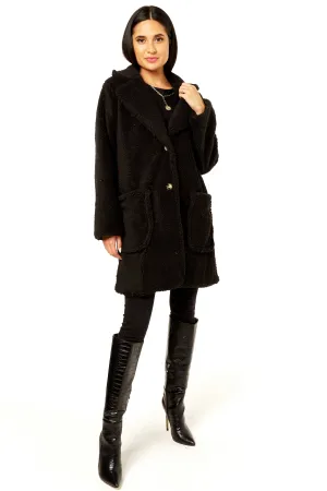 Black Faux Fur Longline Teddy Overcoat