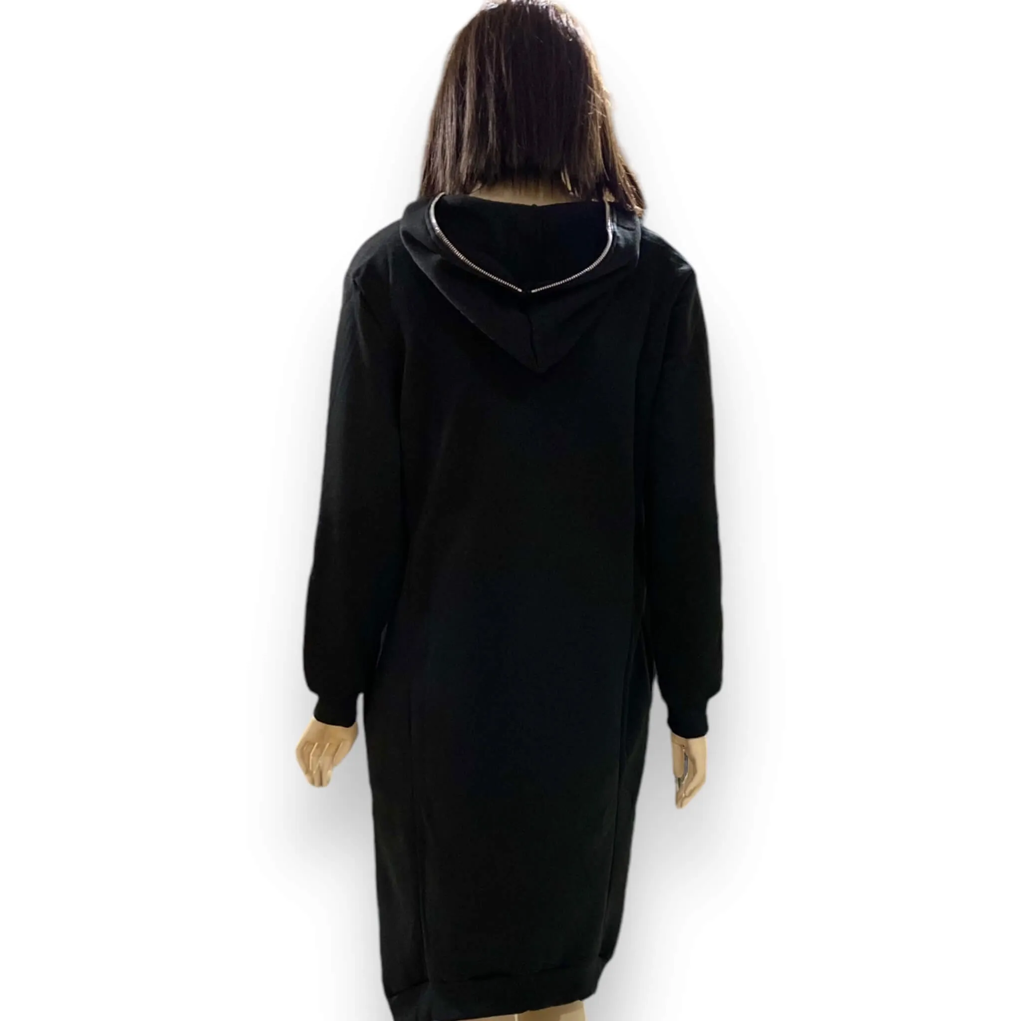 Black Zip Up Face Hooded Long Jacket