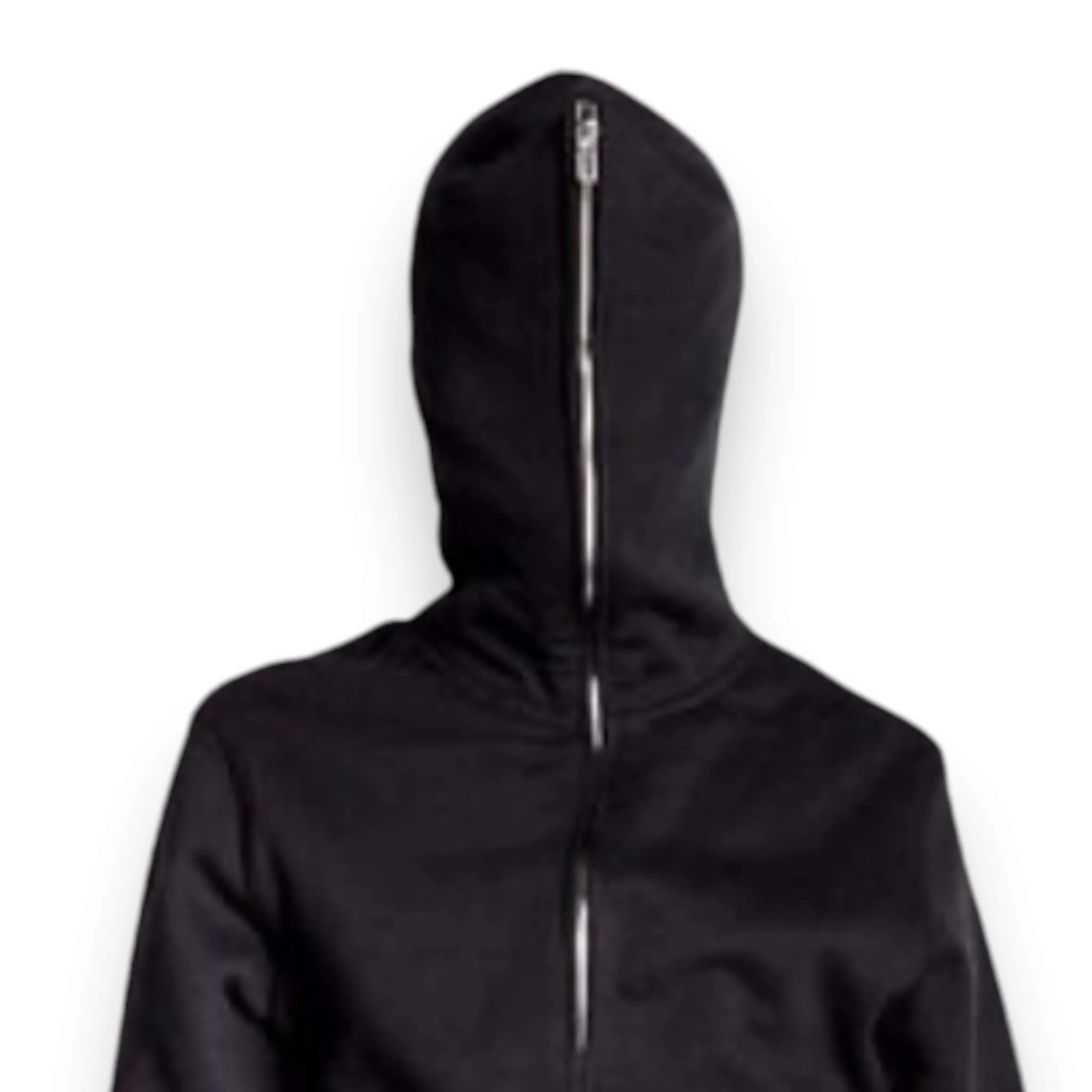 Black Zip Up Face Hooded Long Jacket