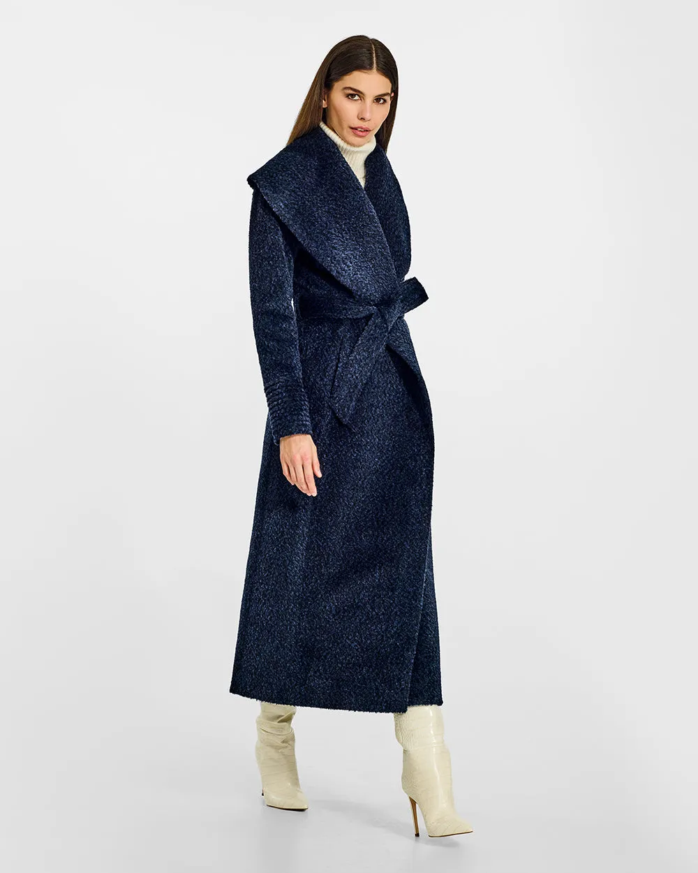 Bouclé Alpaca Maxi Wide Shawl Collar Wrap Coat