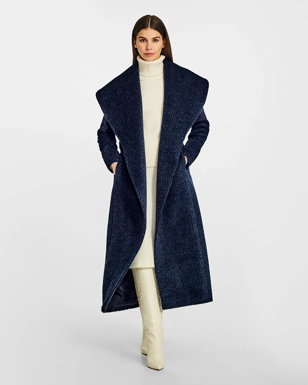 Bouclé Alpaca Maxi Wide Shawl Collar Wrap Coat