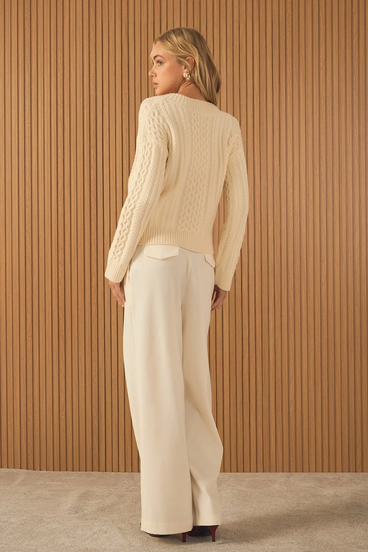 Cable Knit V-Neck Long Sleeve Sweater