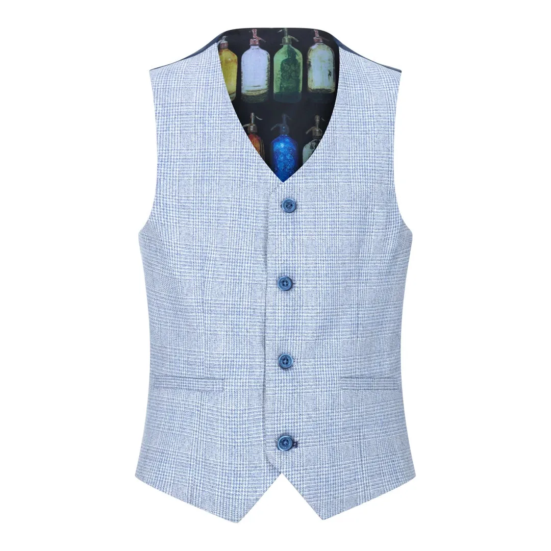 Caridi - Boys 3 Piece Check Suit Tweed Light Blue Wedding Peaky Classic