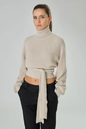 CASHMERE BLEND TURTLENECK WITH BOW ON THE BACK - AMELIE