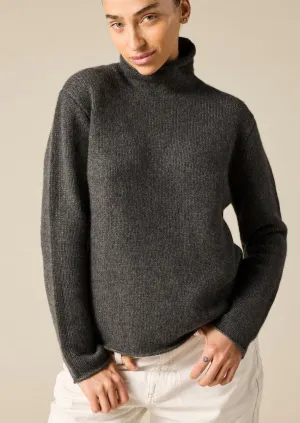 Cashmere Frankie Relaxed Funnel Neck in Charcoal Marle Grey