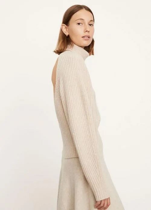 Cashmere Open Back Turtleneck in Heather Pampas