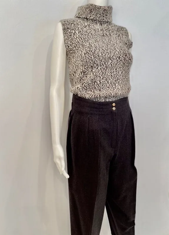 Chanel 04A 2004 Fall Cashmere Brown Cable Knit Tweed Turtleneck Sweater Top FR 36 US 4