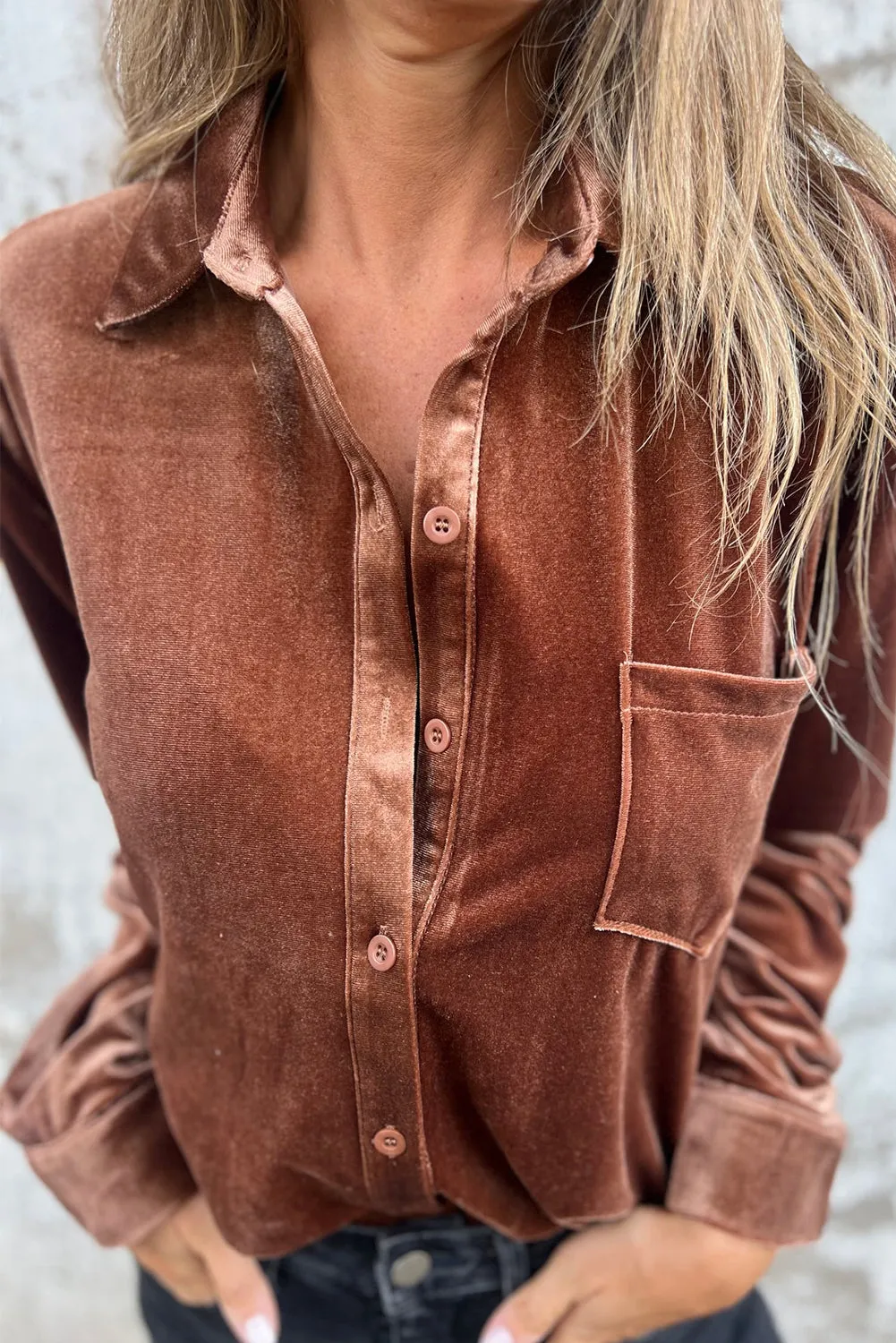 Chestnut Plain Chest Pocket Velvet Shirt