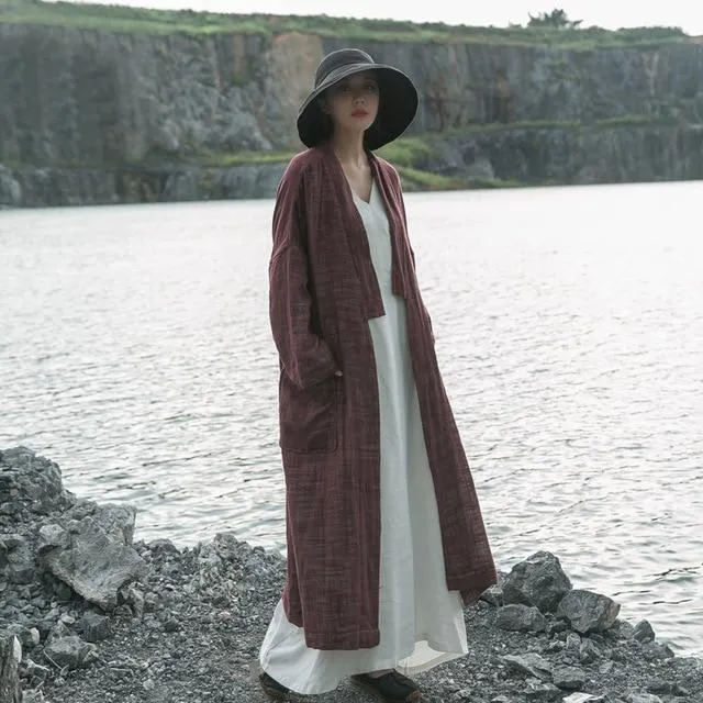 Cotton and Linen Wrap Cardigan Coat