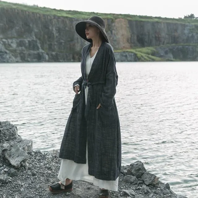 Cotton and Linen Wrap Cardigan Coat