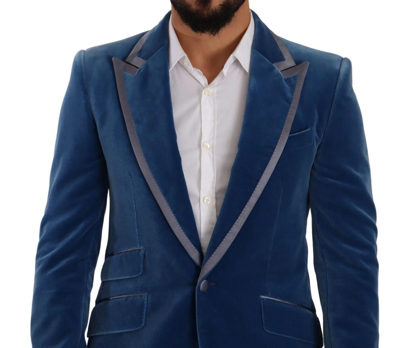 Dolce & Gabbana Elegant Velvet Blue Slim Fit Suit