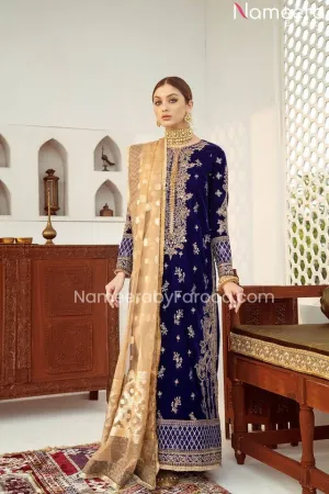 Elegant Blue Maxi Dress Pakistani Wedding Wear #PN31