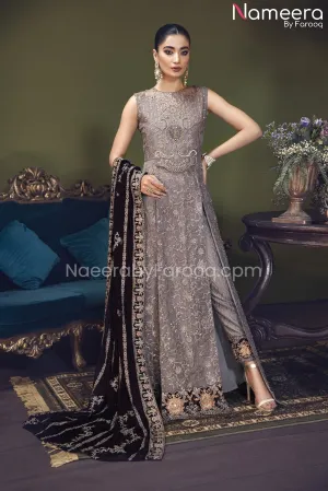 Elegant Pishwas Dress Pakistani in Grey Shade #PF248