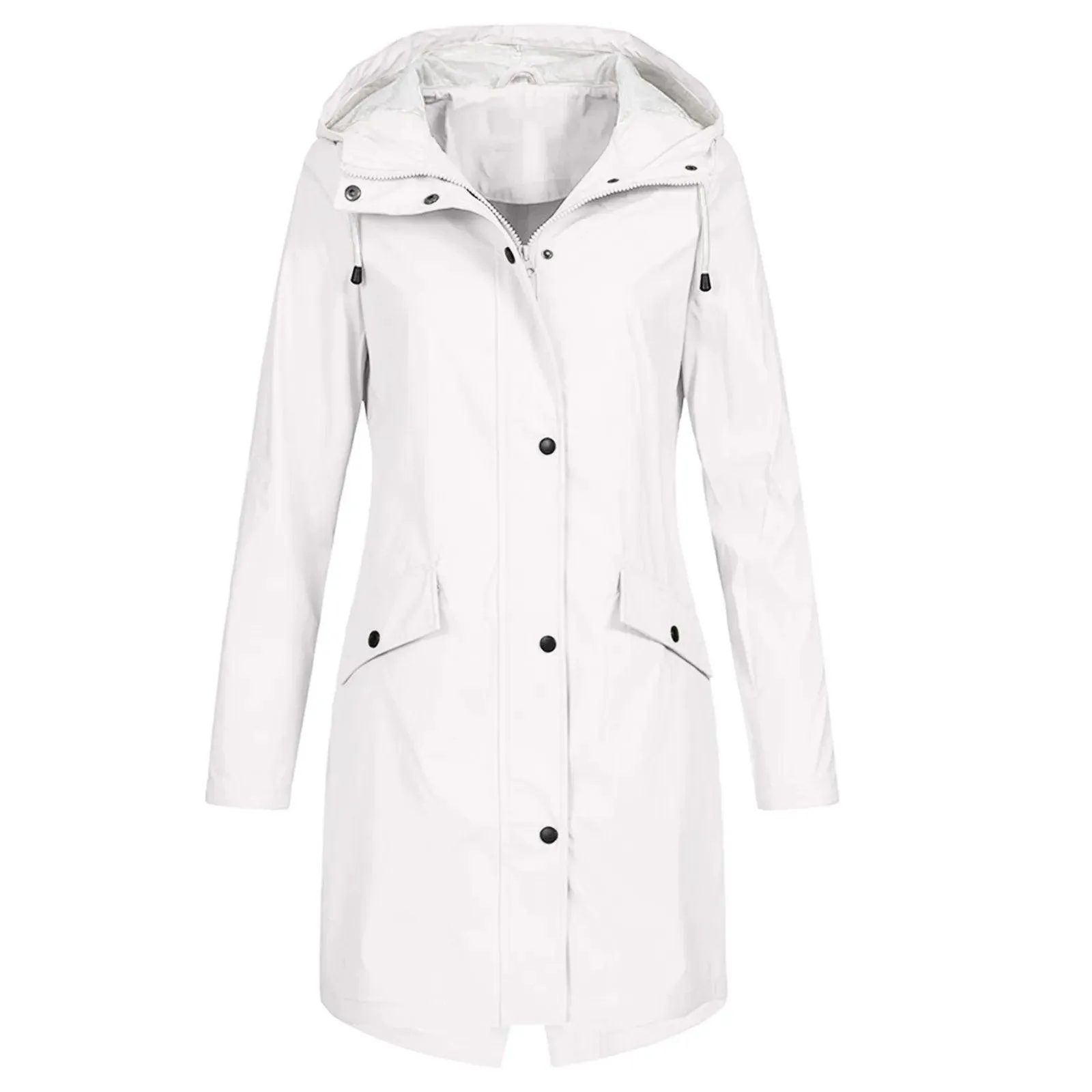 Fashion Women Hooded Trench Coat Casual Lady Waterproof Windproof Long Jacket Buttons Zipper Coats Female Long Sleeve Outerwear