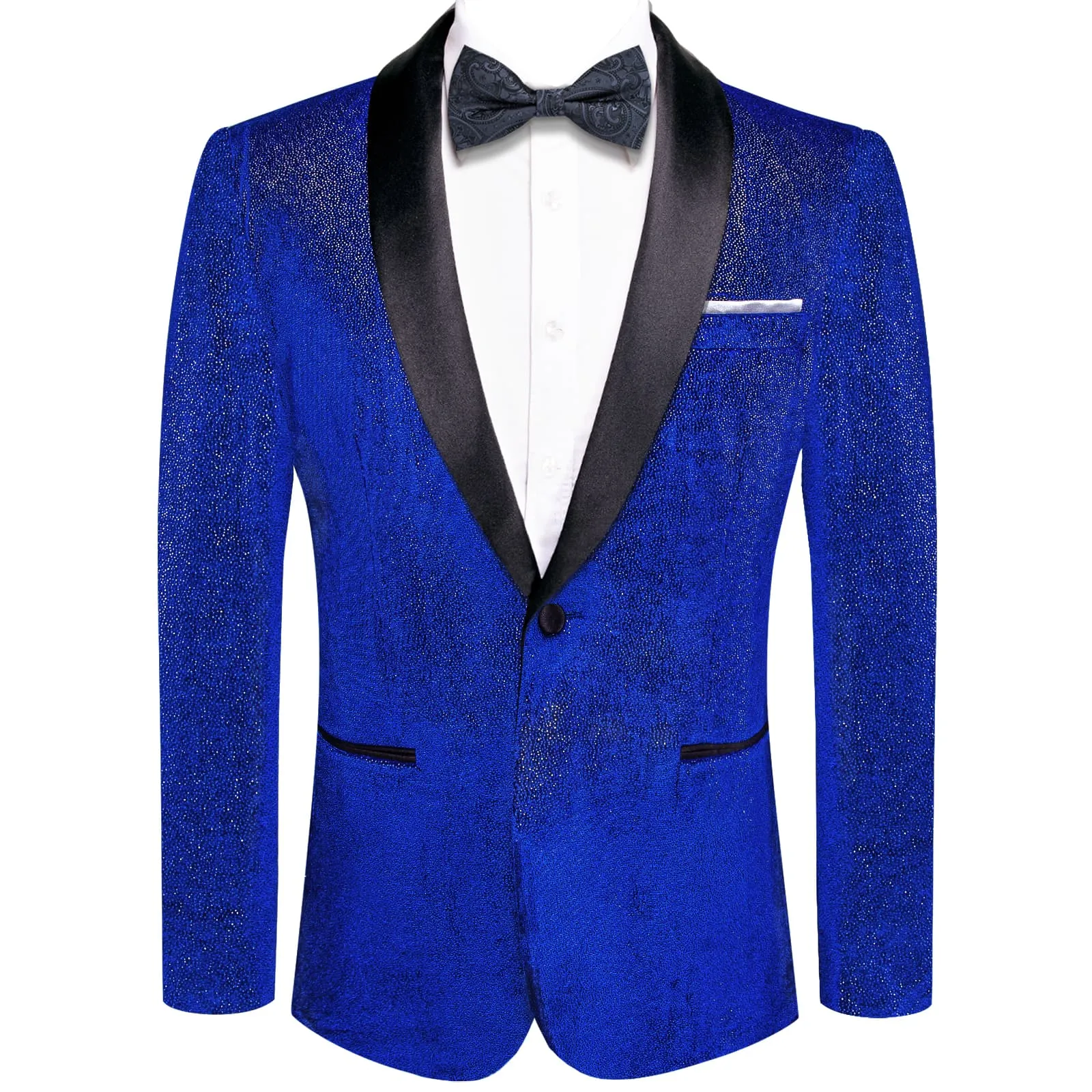 Hi-Tie Velvet Blazer Blue Formal Wedding Suit Shawl Lapel Men's Top