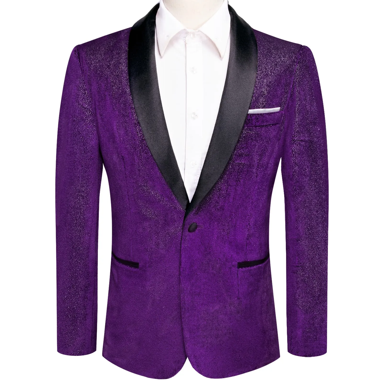 Hi-Tie Velvet Blazer Purple Formal Wedding Suit Shawl Lapel Men's Top