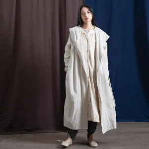 Hooded Bandage Linen Trench Coat  | Zen