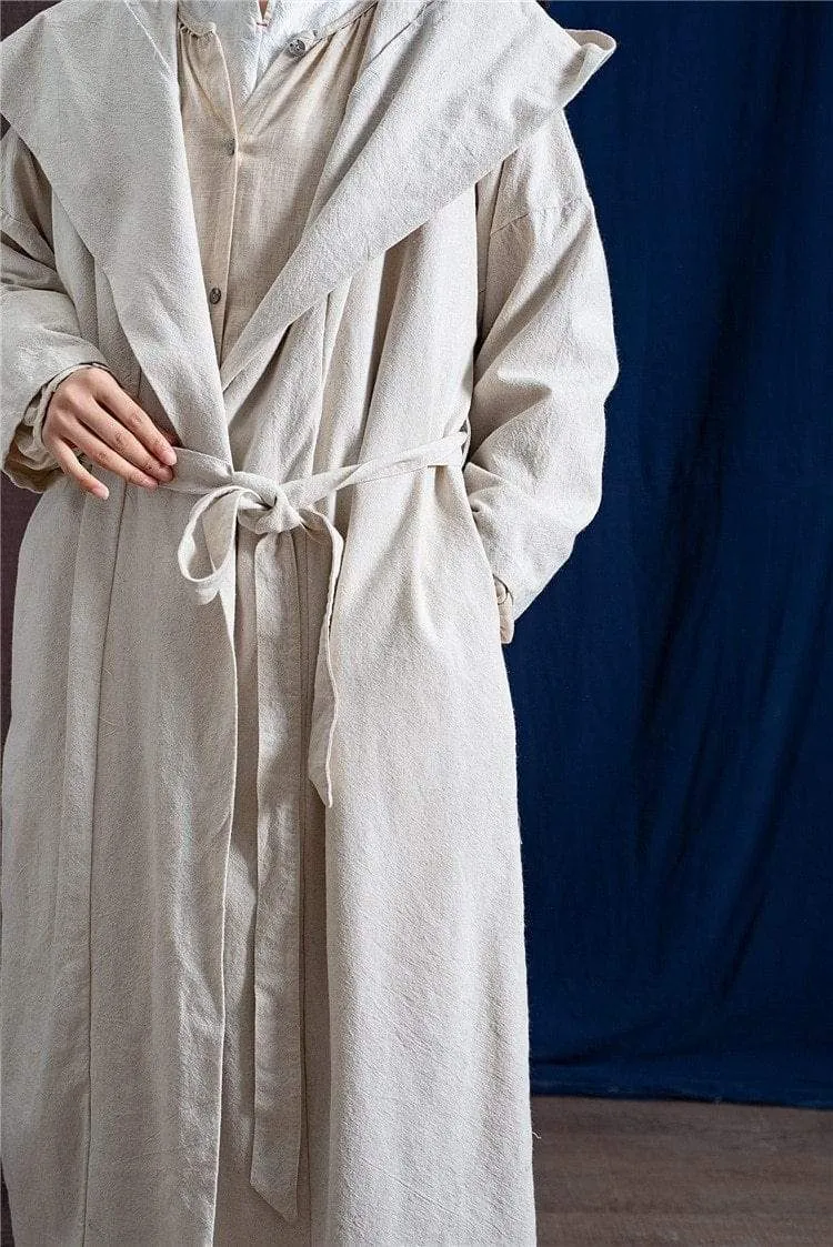 Hooded Bandage Linen Trench Coat  | Zen