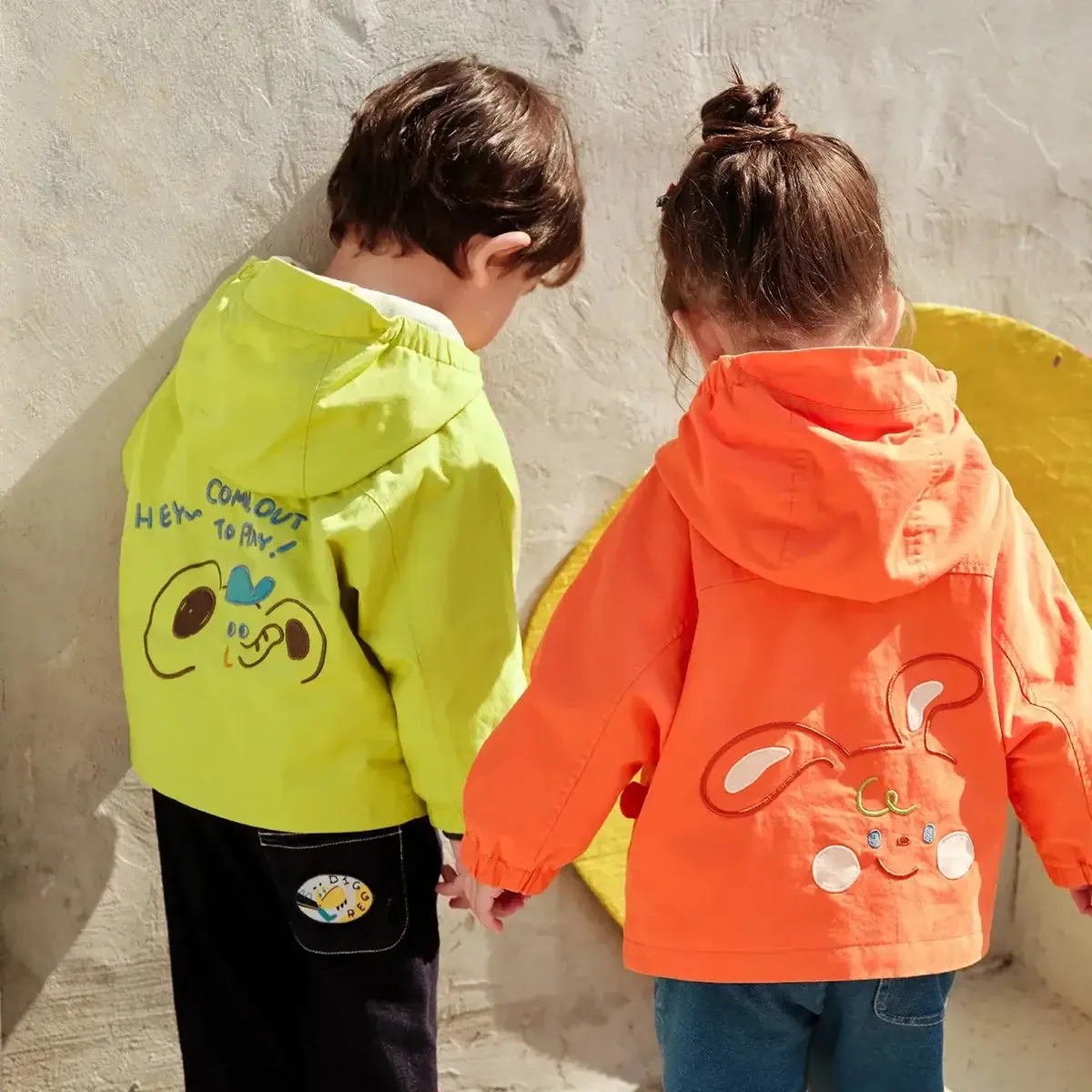 Kids Windproof Hooded Trench Coat