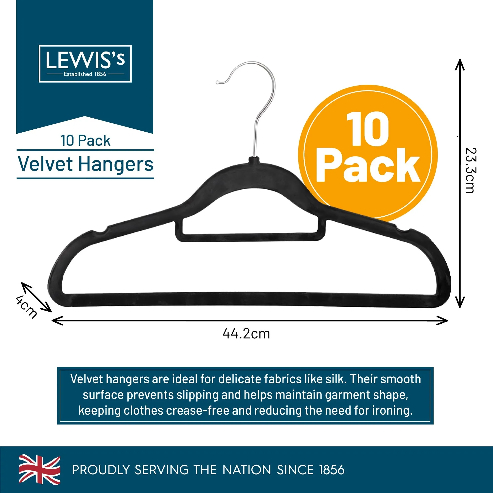 Lewis's Clothes Hangers Pack of 10 - Velvet