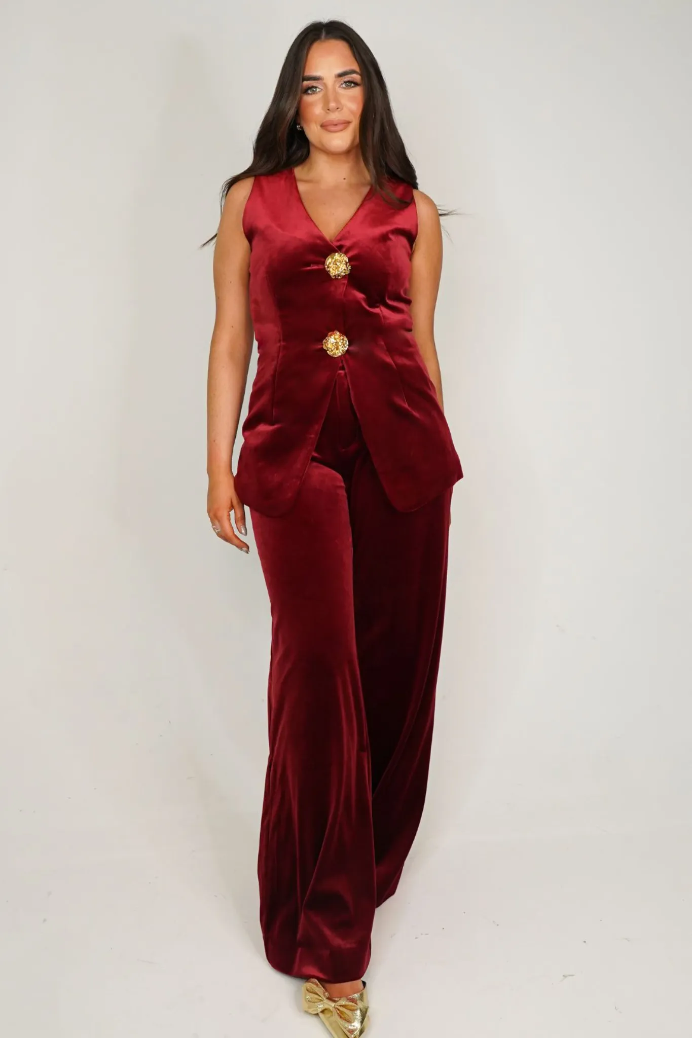 Love Laura Velvet Two Piece In Mulled Wine