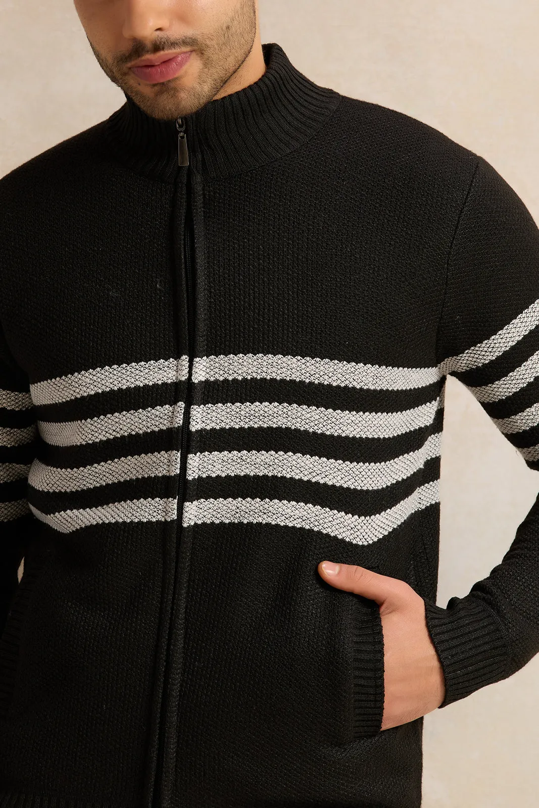 Men Charcoal Knitted Pullover