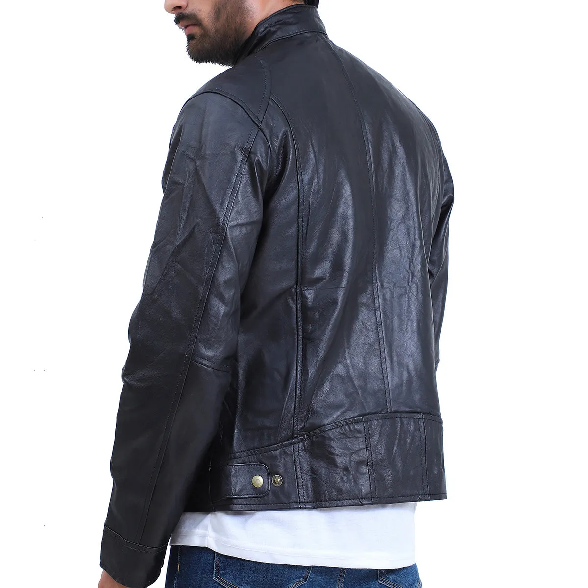 Men's Black Cafe Racer Lambskin Leather Jacket