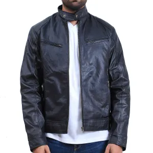 Men's Black Cafe Racer Lambskin Leather Jacket