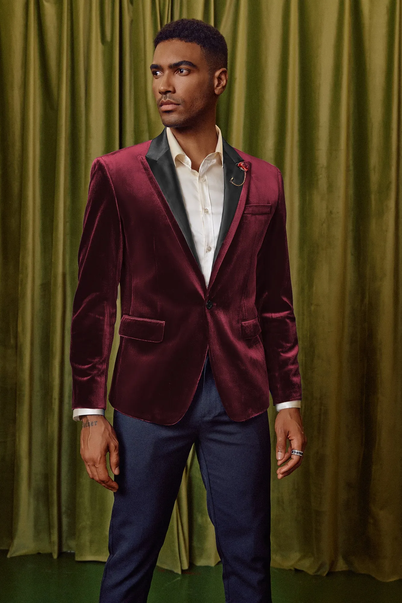 Men's Blazer Velvet One Button Sports Coat Party Wedding Suit Jacket