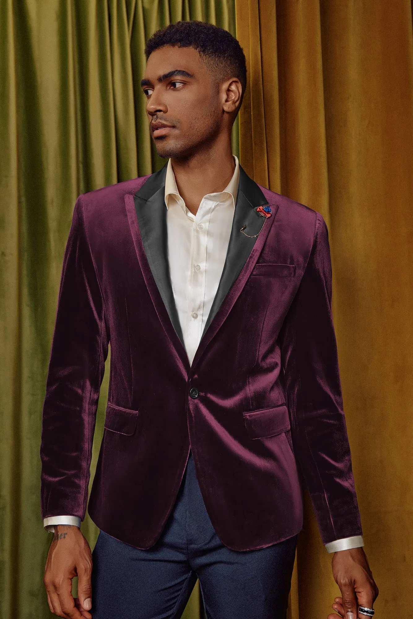 Men's Blazer Velvet One Button Sports Coat Party Wedding Suit Jacket