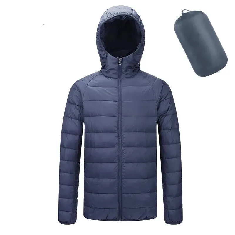 Men's coat Lightweight Hooded Coat Winter Warm Solid Color Zipper Jacket Fashion Portable Outerwear Top Clothing