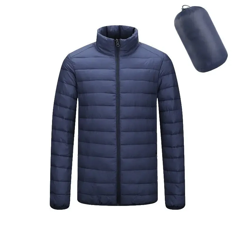 Men's coat Lightweight Hooded Coat Winter Warm Solid Color Zipper Jacket Fashion Portable Outerwear Top Clothing