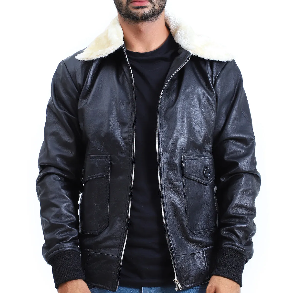 Men's Flight Aviator Bomber Leather Jacket