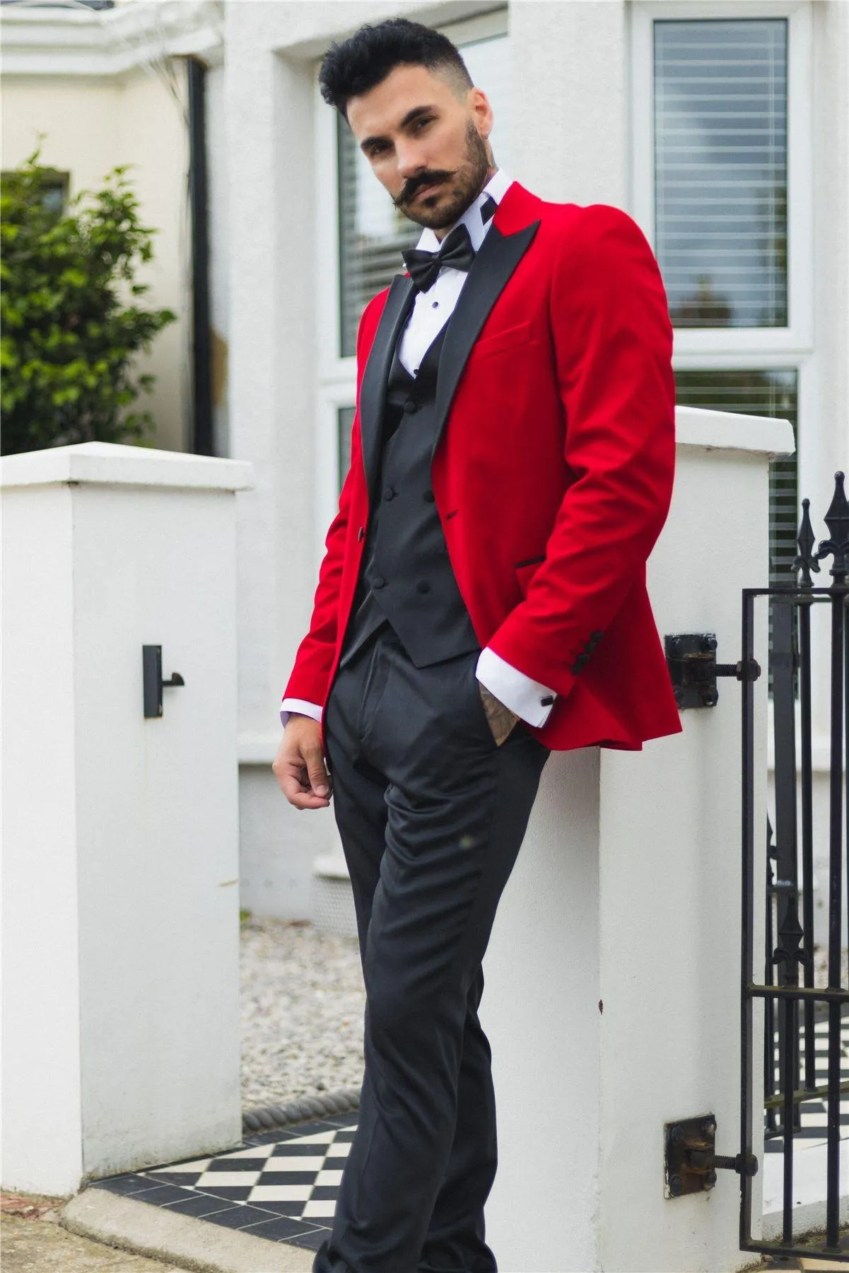 Mens Red Velvet Tuxedo Blazer Satin Peak Lapels Dinner Jacket Wedding Prom Black Tie