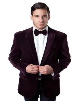 Men's Two Button Classic Velvet Burgundy Blazer