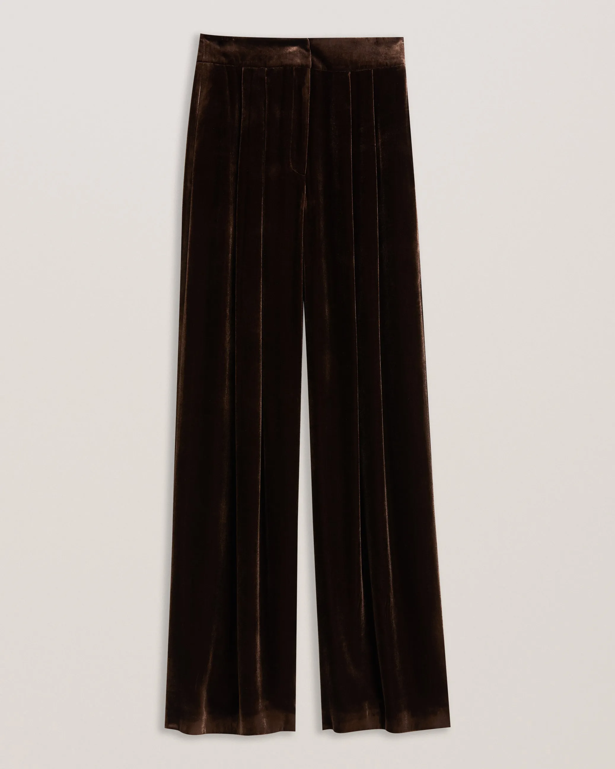 Momijit Wide Leg Pleated Silk Velvet Trouser Brown