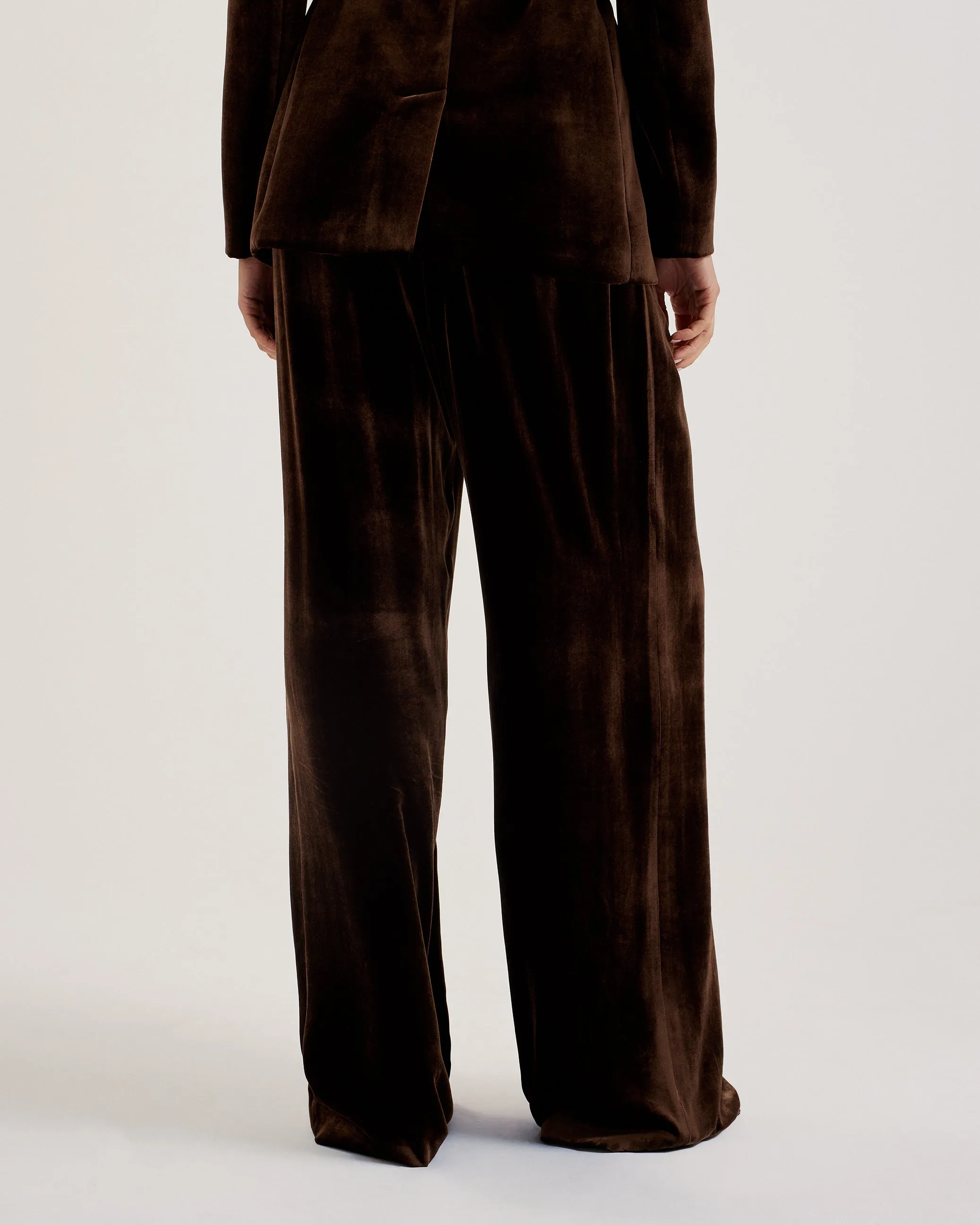 Momijit Wide Leg Pleated Silk Velvet Trouser Brown