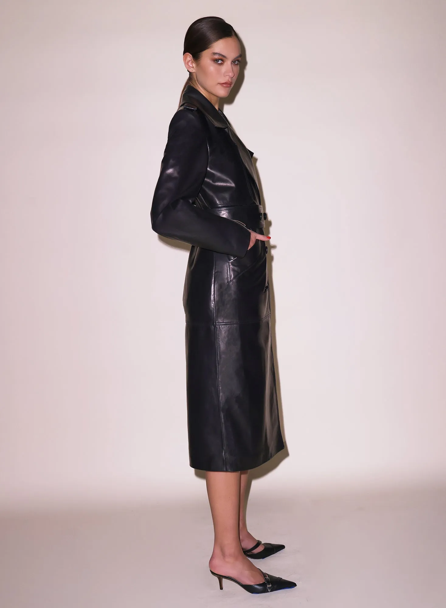 Moto Leather Trench Coat