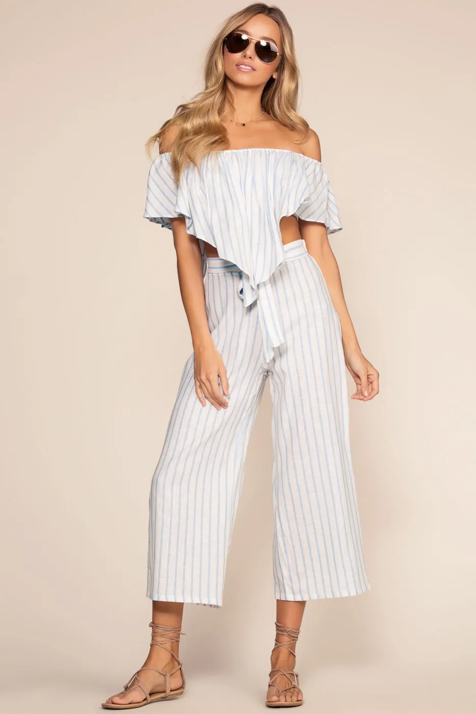 On My Way To Rio Striped High Waist Culottes - Blue