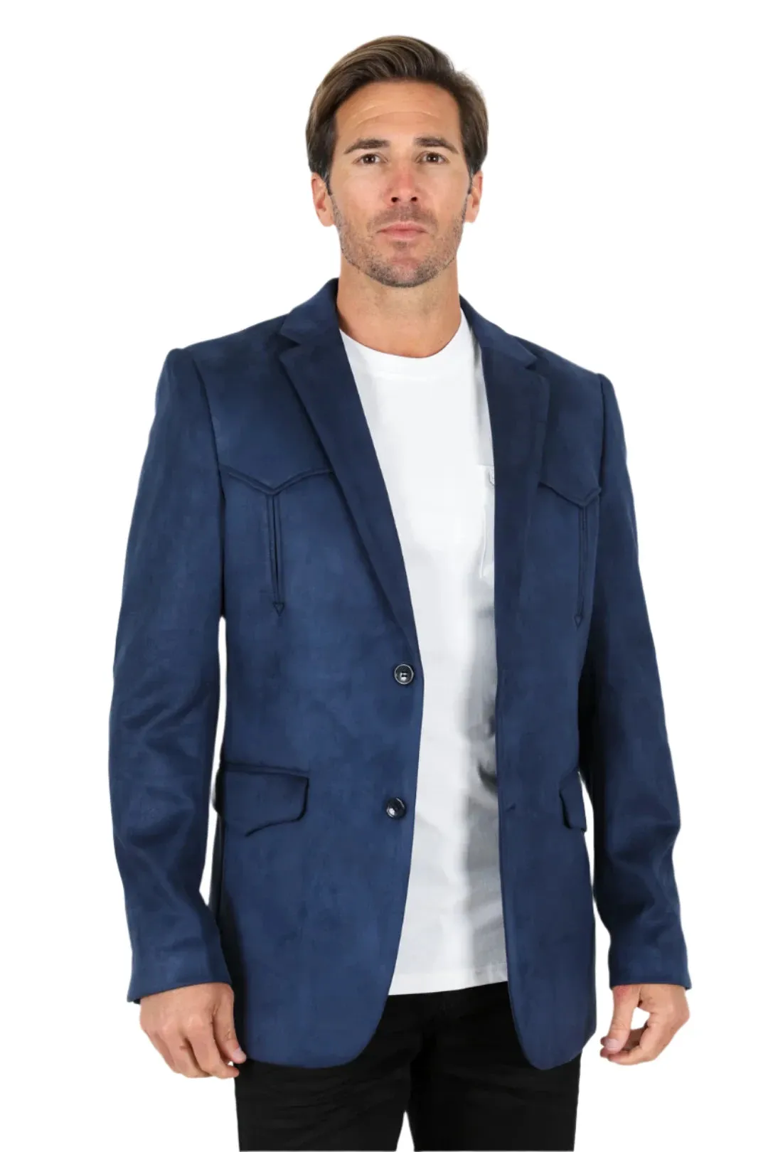 Platini Blue Men's Double Button Sigle Breast Faux-Suede Blazer