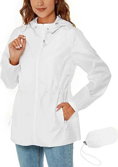 Rapbin Raincoat Women Waterproof Jacket Lightweight Rain Coats Outdoor Rain Trench Coat Packable Hooded Raincoats with Pocket