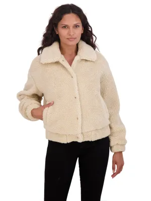 Sebby Collection Women's Sherpa Faux Fur Bomber Jacket