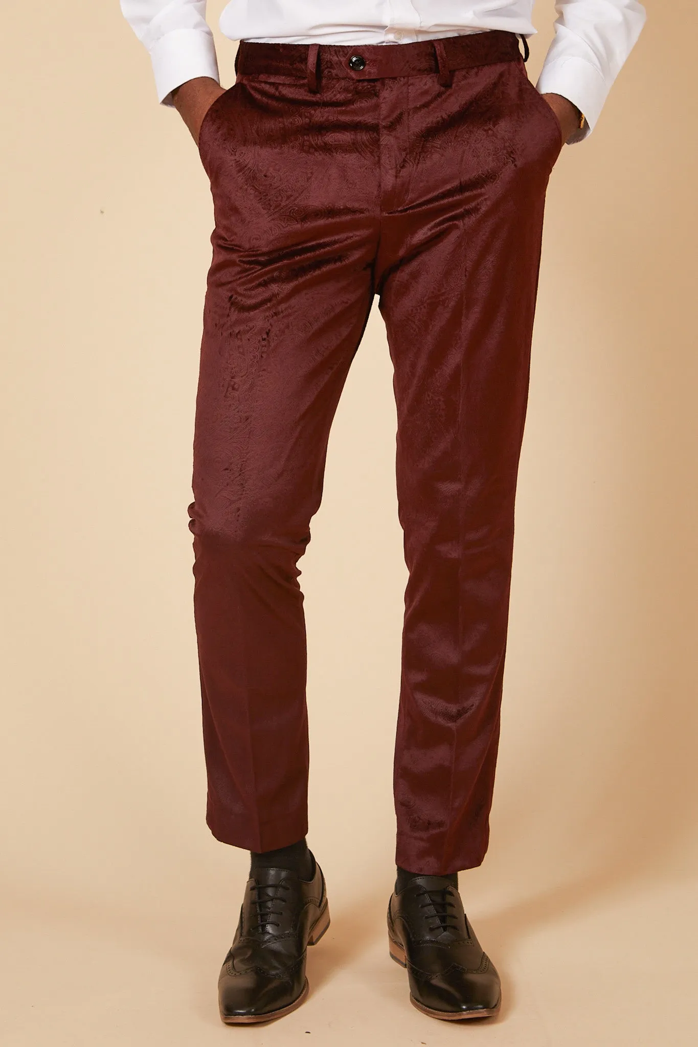 SIMON - Wine Velvet Jacquard Three Piece Suit