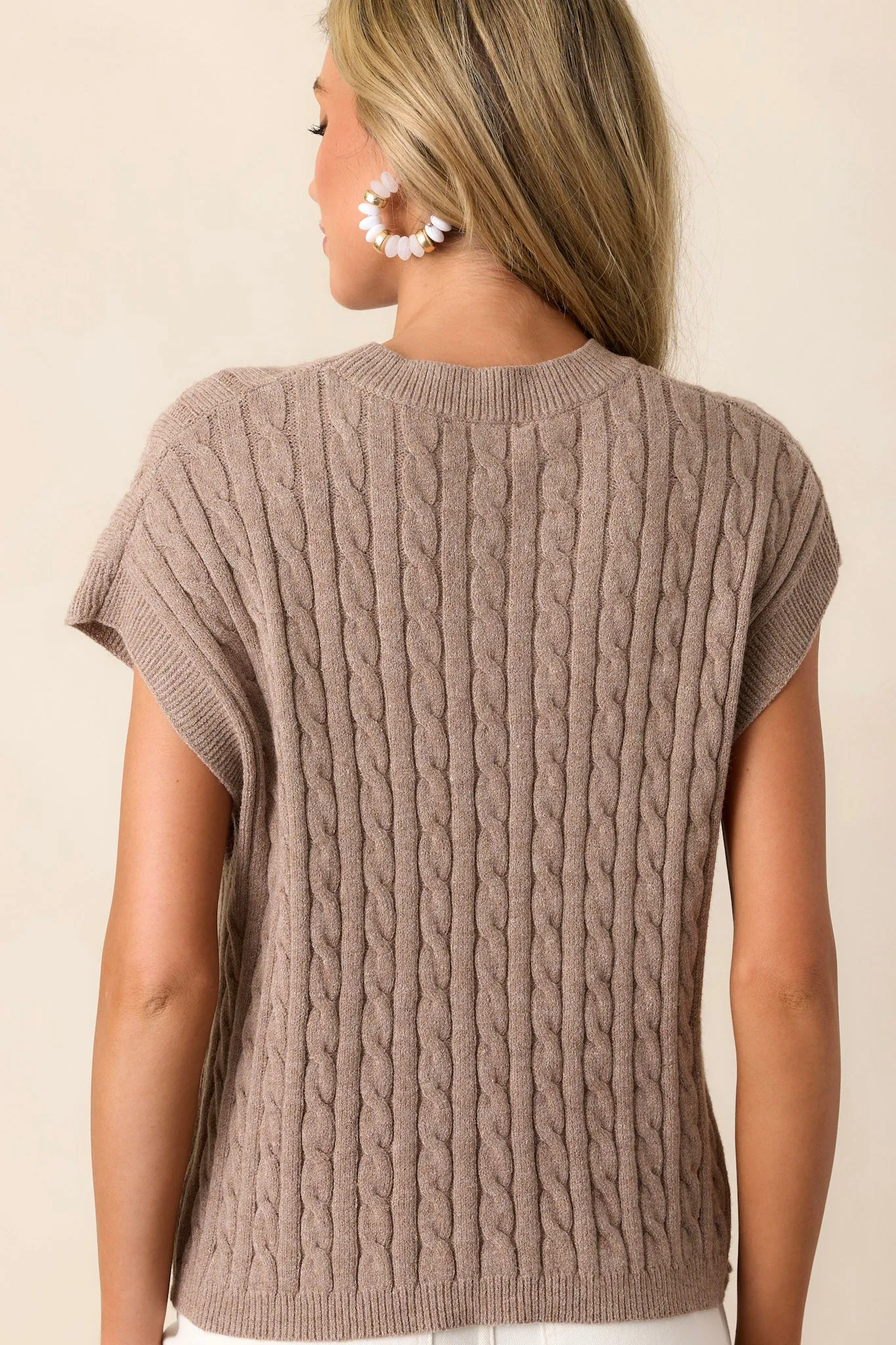 Talking To You Taupe Cable-Knit Cap Sleeve Sweater