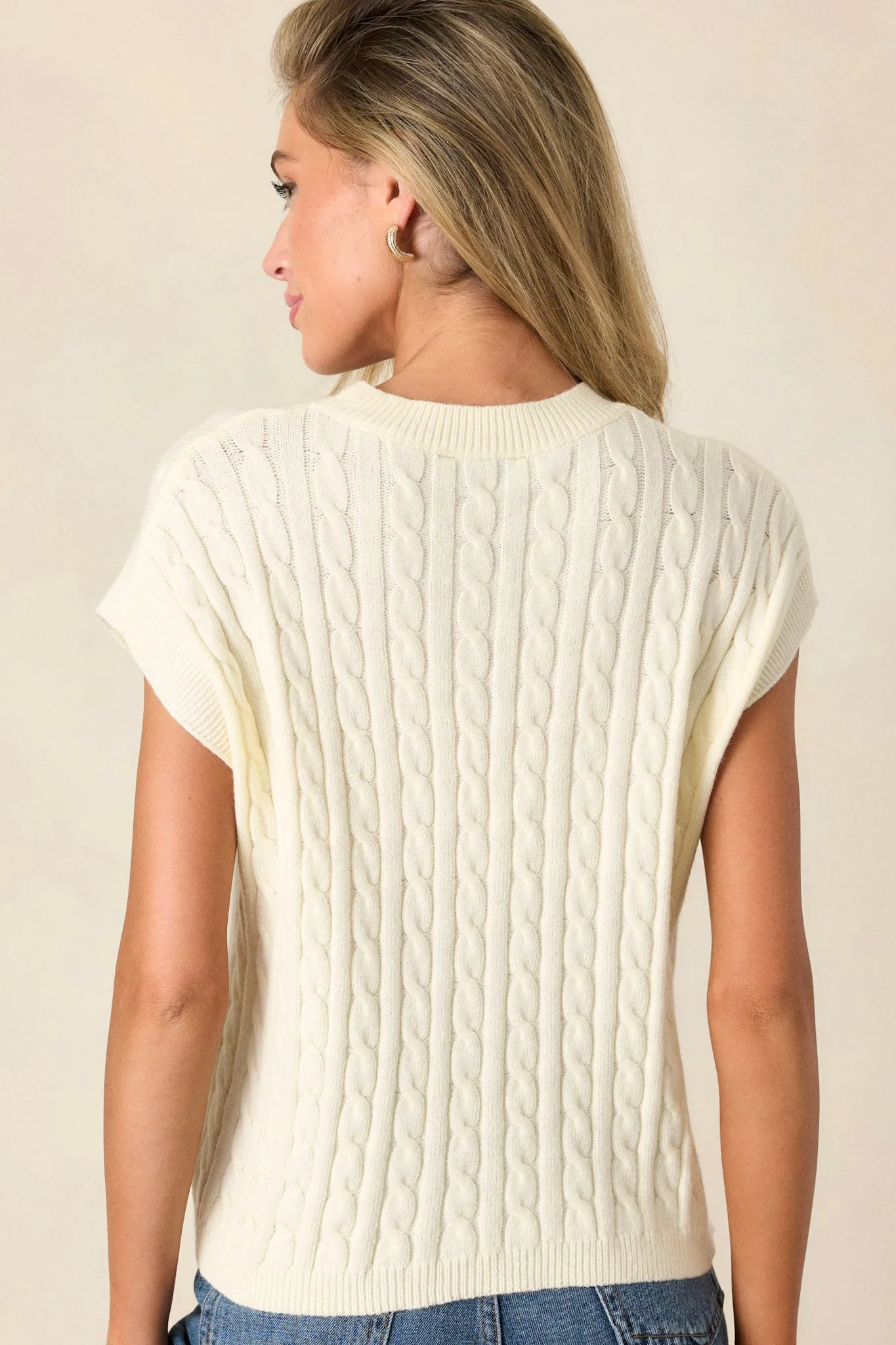 Talking To You White Cable-Knit Sleeveless Sweater