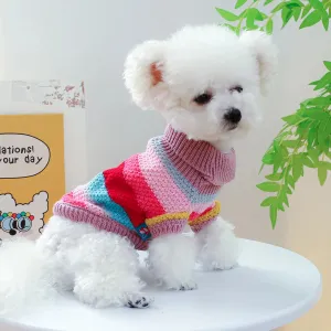 Vibrant Comfort: Colorful Stripes Autumn and Winter Thickened Warm Pullover - Elastic Knitted Sweater for Small to Medium Dogs and Cats