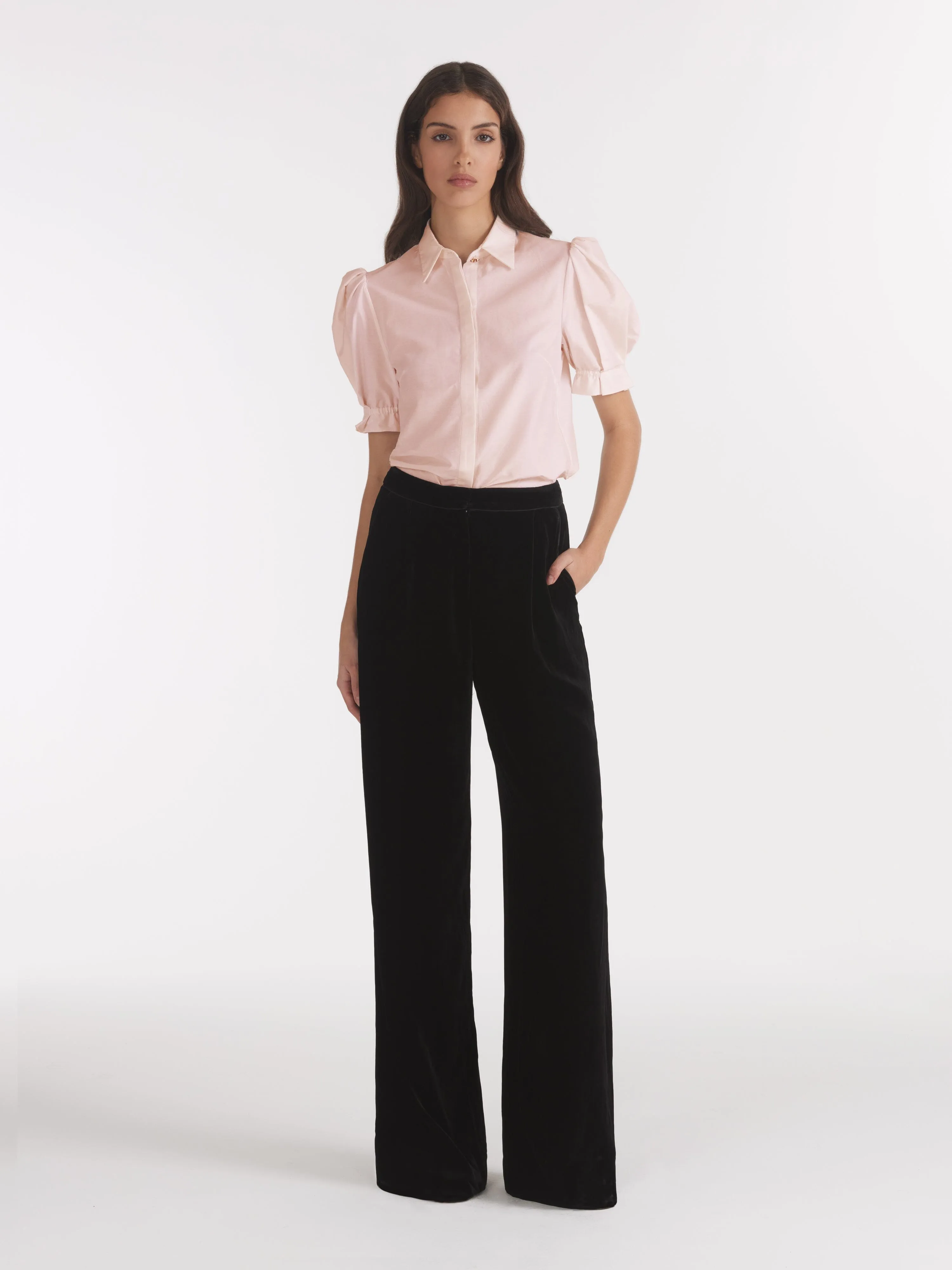 Wide Velvet Tailored Trouser in Black